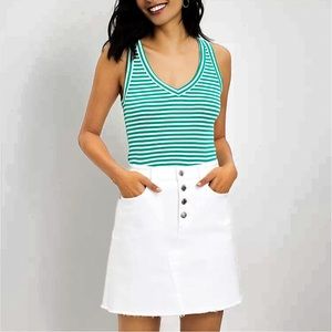 LOFT Frayed Button-Front Denim Skirt in White